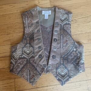 Vintage Longhorn Niver Western Wear Open Tapestry Vest Size Large Southwestern